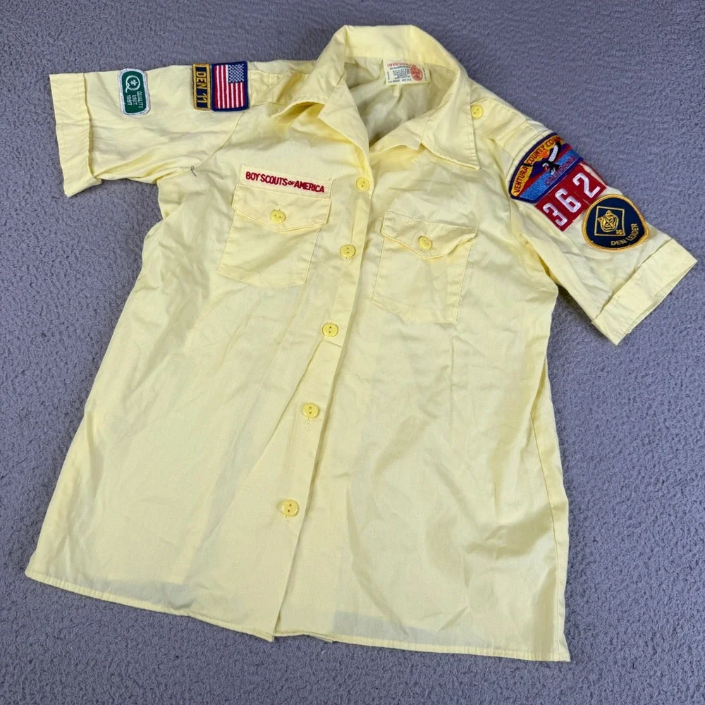 VTG BSA Shirt Blouse M 10-12 Den Leader Boy Scouts of America Patches Uniform